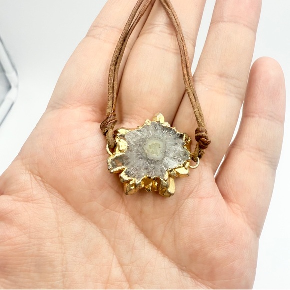 Nina Nguyen Bohemian Leather Necklace with Gold-Plated Brown Solar Quartz - Picture 5 of 8